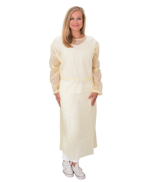 Care & Serve Blouse visiteur non tissée PREMIUM PLUS jaune / revêtement PE + poignets élastiques