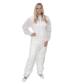 Combinaison non tissée PREMIUM avec col, blanche, ≈ 32 g/m²