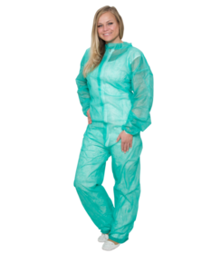 Combinaison non tissée PREMIUM avec col, verte ≈ 32 g/m²