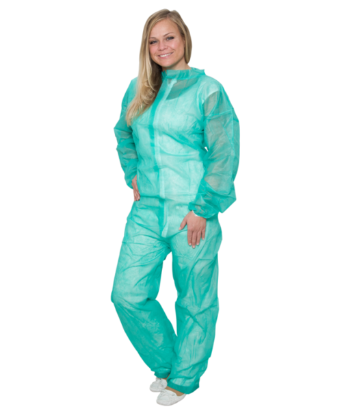 Care & Serve Combinaison non tissée PREMIUM avec col, verte, ≈ 32 g/m²