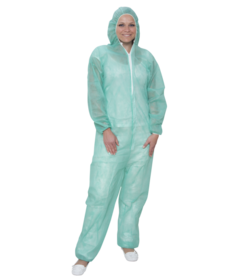 Combinaison non tissée PREMIUM avec capuche, verte, ≈ 32 g/m²