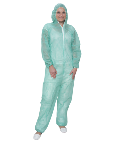 Care & Serve Combinaison non tissée PREMIUM avec capuche, verte, ≈ 32 g/m²
