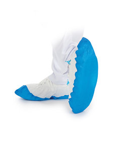 Couvre-chaussures en polypropylène avec semelle en CPE, blanc-bleu, pour Hygomat