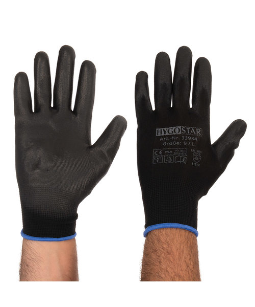HygoStar Nylon fine-knit handschoen 'Black Ace'/ PU-coating