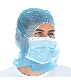 Astro haarmuts met 3 laags mondmasker PP, blauw