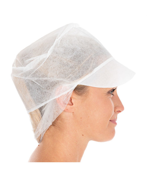 HygoNorm Bonnet « Eco » avec visière (cheveux longs) PP, blanc