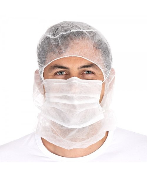 HygoNorm Bonnet Astro « Eco » avec masque buccal à deux couches en polypropylène, blanc