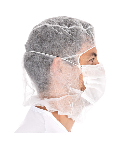 HygoNorm Bonnet Astro « Eco » avec masque buccal à deux couches en polypropylène, blanc