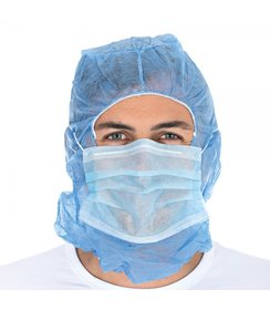 Astro haarmuts met 2 laags mondmasker SMS, blauw