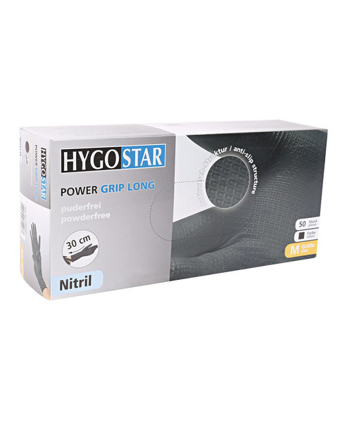 HygoStar Gants en nitrile POWER GRIP LONG sans poudre, couleur noire