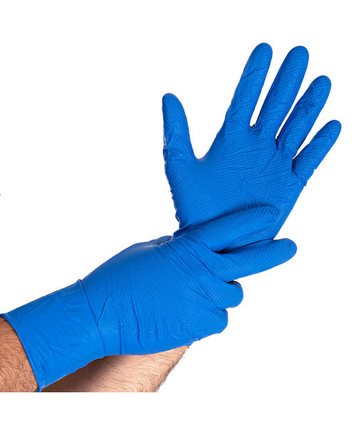 HygoStar Gants en nitrile POWER GRIP LONG sans poudre, couleur bleue
