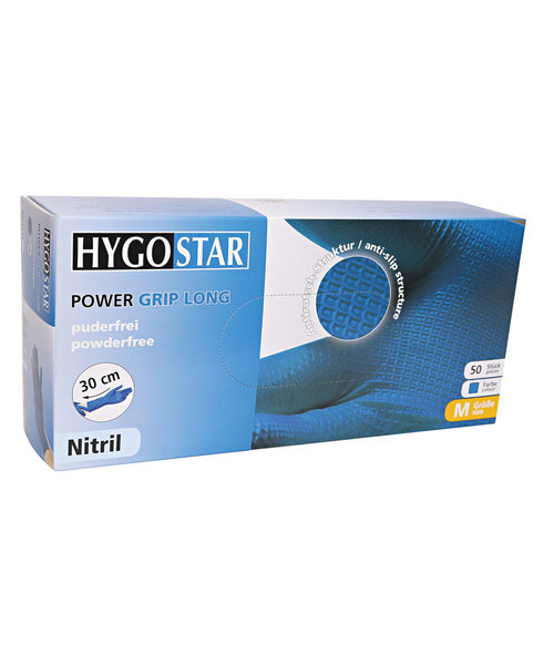 HygoStar Gants en nitrile POWER GRIP LONG sans poudre, couleur bleue