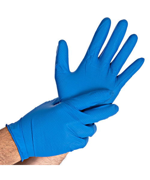 HygoStar Gants en nitrile POWER GRIP sans poudre, couleur bleue
