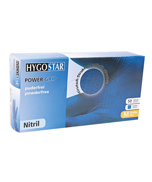 HygoStar Gants en nitrile POWER GRIP sans poudre, couleur bleue