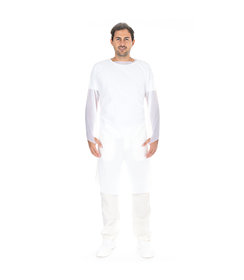 Blouse de laboratoire CPE avec ouverture pour le pouce, blanche ~50 my