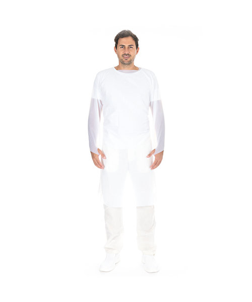 HygoStar Blouse de laboratoire CPE avec ouverture pour le pouce, blanche ~50 my