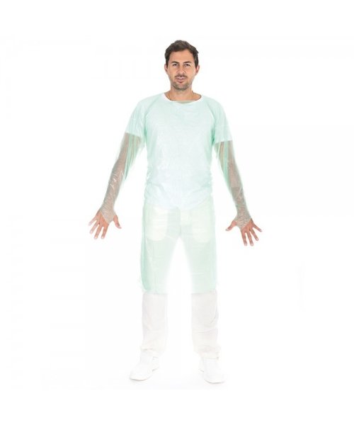 HygoStar Blouse de laboratoire CPE avec ouverture pour le pouce, verte ~50 my