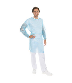 Blouse médicale PP, entièrement laminée (120 x 140 cm), bleue