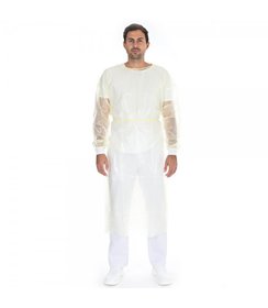 Blouse pour patients avec revêtement PP/PE et poignets, jaune