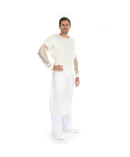 HygoStar Blouse pour patients avec revêtement PP/PE et poignets, jaune