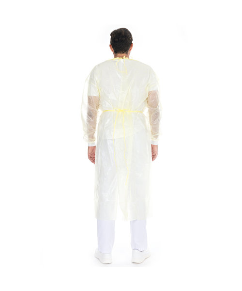 HygoStar Blouse pour patients avec revêtement PP/PE et poignets, jaune