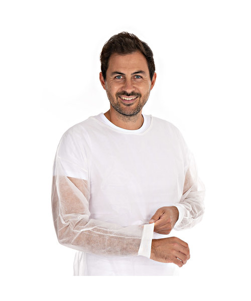 HygoStar Blouse patient « Eco » avec poignets tricotés PP, blanche