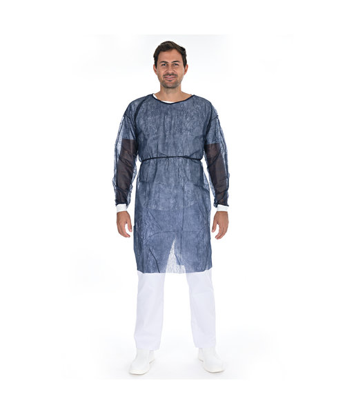 HygoStar Blouse patient « Eco » avec poignets tricotés PP, bleue