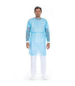 Blouse patient « Light » avec poignets tricotés SMS, bleue