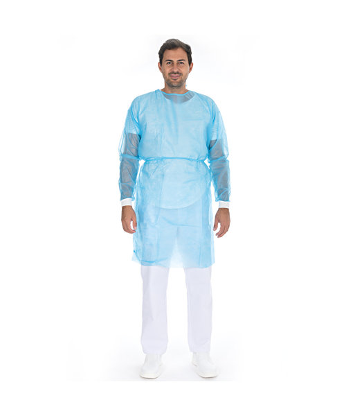 HygoNorm Blouse patient « Light » avec poignets tricotés SMS, bleue