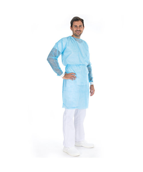 HygoNorm Blouse patient « Light » avec poignets tricotés SMS, bleue