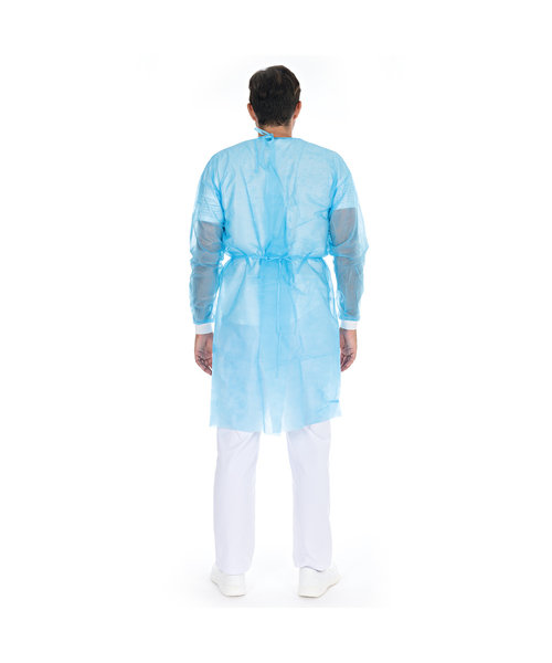HygoNorm Blouse patient « Light » avec poignets tricotés SMS, bleue