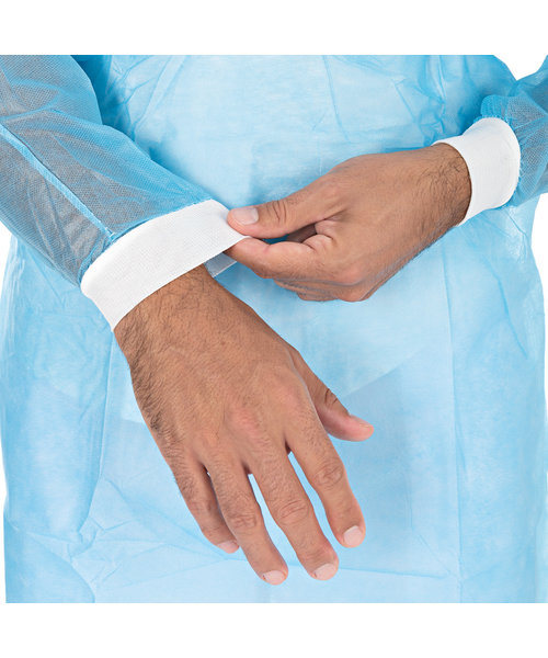 HygoNorm Blouse patient « Light » avec poignets tricotés SMS, bleue