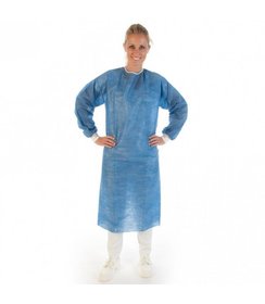 Blouse patient avec poignets tricotés SMS, bleue