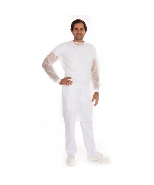 HygoStar Blouse d'hôpital avec fermeture velcro, PP/revêtement PE, blanche