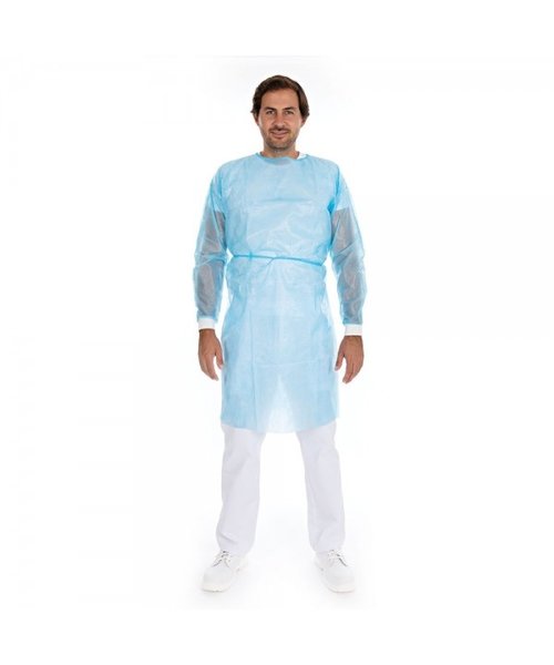 HygoStar Blouse d'hôpital avec fermeture velcro, PP/revêtement PE, bleue