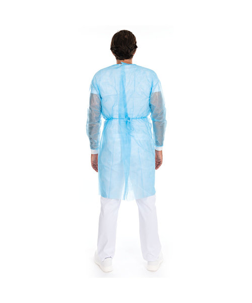 HygoStar Blouse d'hôpital avec fermeture velcro, PP/revêtement PE, bleue