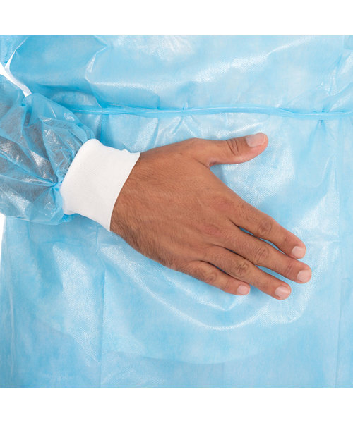 HygoStar Blouse d'hôpital avec fermeture velcro, PP/revêtement PE, bleue