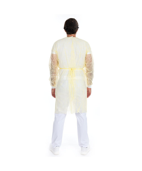 HygoStar Blouse pour patients avec fermeture velcro, PP/revêtement PE, jaune