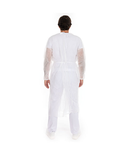 HygoStar Blouse pour patients à col fermé, PP/revêtement PE blanc