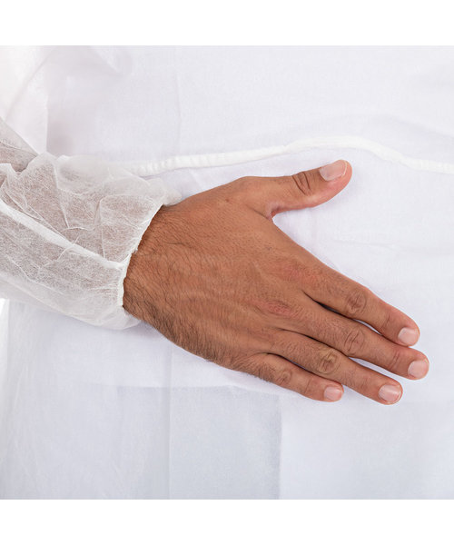 HygoStar Blouse pour patients à col fermé, PP/revêtement PE blanc