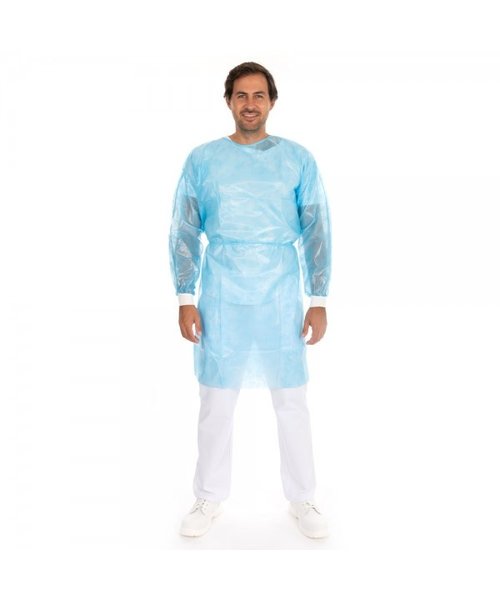 HygoNorm Blouse patient « Eco » velcro PP/ revêtement PE bleu