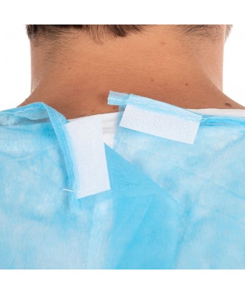 HygoNorm Blouse patient « Eco » velcro PP/ revêtement PE bleu