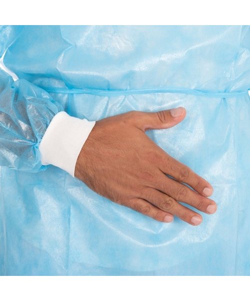 HygoNorm Blouse patient « Eco » velcro PP/ revêtement PE bleu