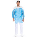 HygoStar Blouse patient « Duo » sans perforation PP/PE, blanc-bleu