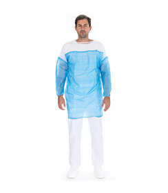 Blouse patient « Duo » sans perforation PP/PE, blanc-bleu