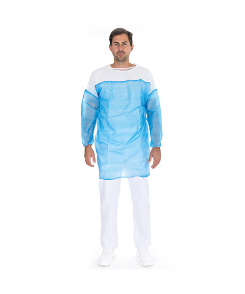 HygoStar Blouse patient « Duo » sans perforation PP/PE, blanc-bleu