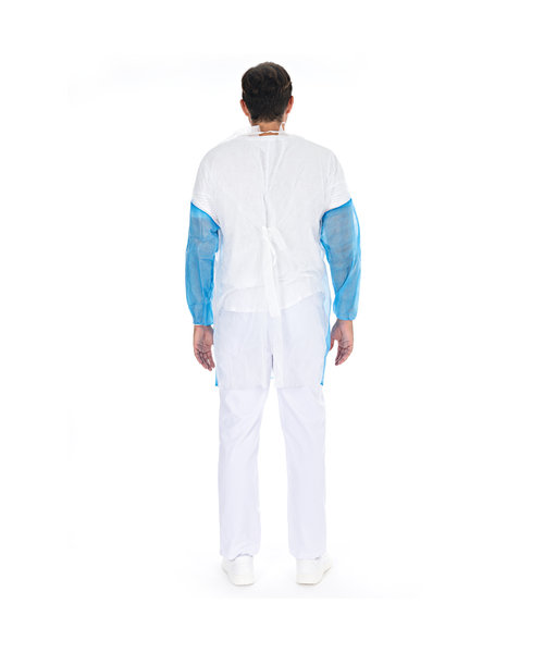 HygoStar Blouse patient « Duo » sans perforation PP/PE, blanc-bleu