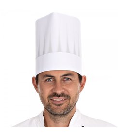 Chapeau de chef en papier gaufré, ouvert, sans couronne, blanc (21 cm)