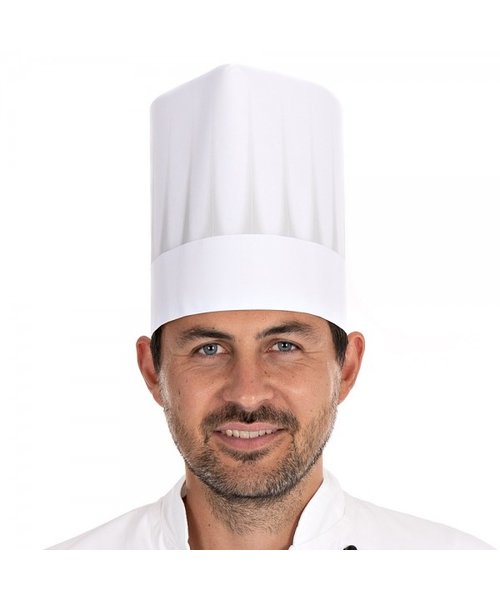 HygoNorm Chapeau de chef en papier gaufré, ouvert, sans couronne, blanc (21 cm)