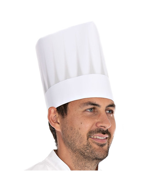 HygoNorm Chapeau de chef en papier gaufré, ouvert, sans couronne, blanc (21 cm)